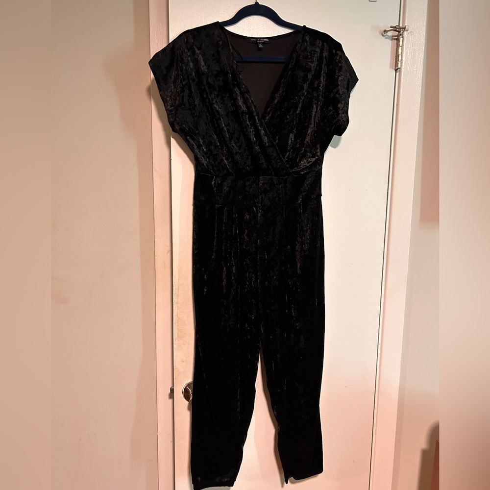 One Clothing Black velvet jumpsuit